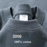 Slate grey heavy cotton tee, collar close-up with twin stitching