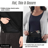 The money belt worn flat under a shirt at the waist, and pulled out from under a cardigan