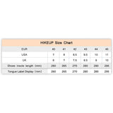 HIKEUP size chart: EU 40 to 45 with US and UK sizes, insole length and tongue-label foot length in mm