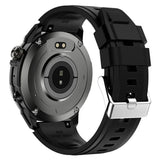 Back of the HK08 watch with the optical heart-rate sensor, two charging contacts and 22 mm strap