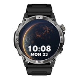 North Edge HK08 GPS smartwatch in black, front view of the round AMOLED screen on a black silicone strap