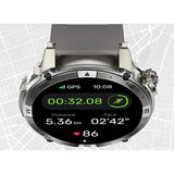 HK08 screen during a GPS workout showing time, 5.36 km distance, pace and heart rate