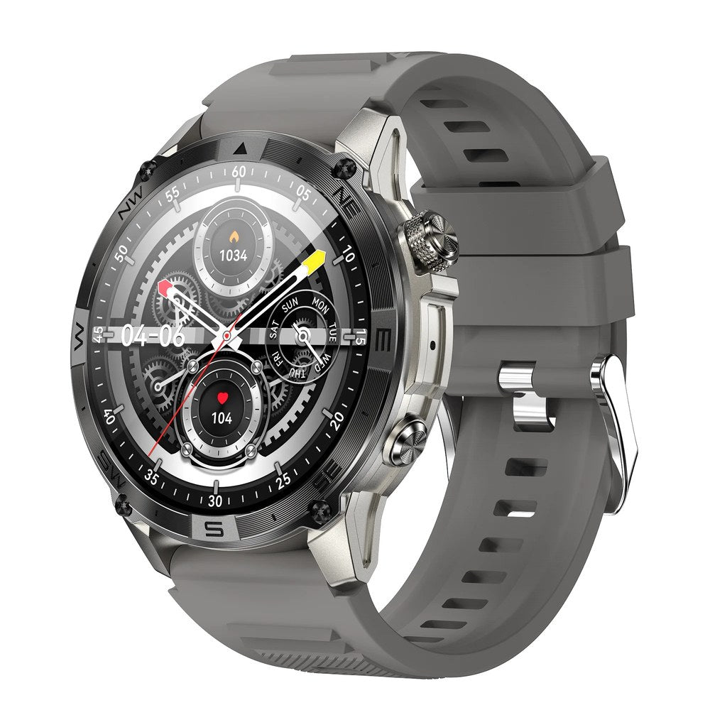 North Edge HK08 GPS smartwatch in grey, silver-toned case with dark bezel on a grey silicone strap