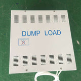 White ventilated dump-load box labelled DUMP LOAD with a hot-surface warning sticker - ships with the WW20 pure-wind controller