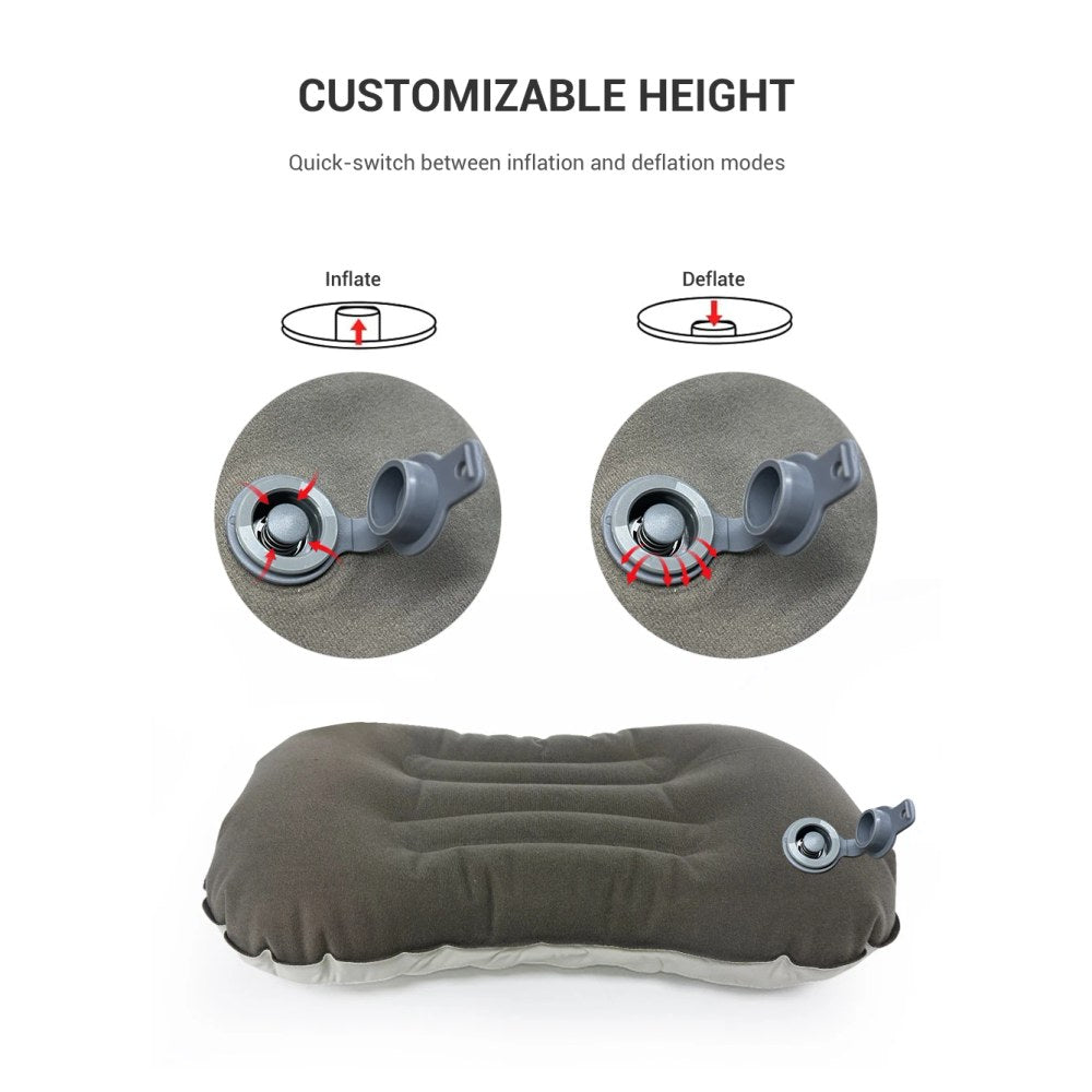 Close-up of the pillow valve in its inflate and deflate positions