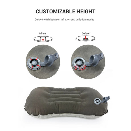 Close-up of the pillow valve in its inflate and deflate positions