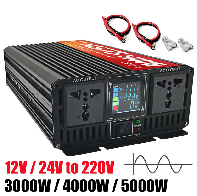 Pure Sine Wave Inverter 3000W 4000W 5000W Double Socket  DC 12V 24V pure sine inverter BushLine   