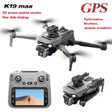 K19 Max GPS drone shown folded and unfolded with its screen remote control