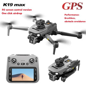 K19 Max GPS drone shown folded and unfolded with its screen remote control