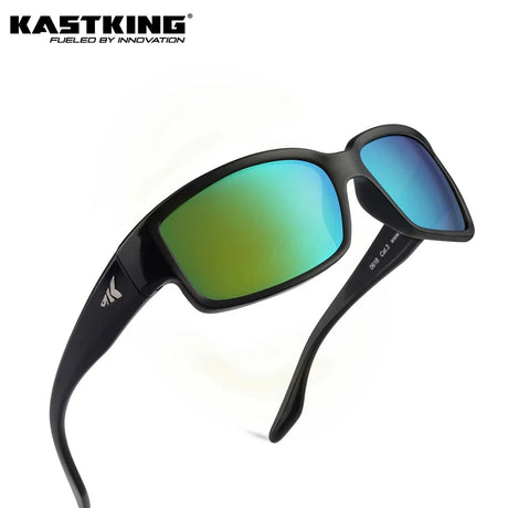KastKing Skidaway polarised sunglasses, gloss black frame with green mirror lenses