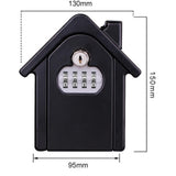 Black house-shaped large key safe with key override and four dials, marked 130 mm across the roof, 150 mm high and 95 mm across the body
