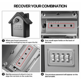 Four steps for the large key safe: open with the override key, find the reset slots on the back of the lock, line up the dials, read the old code