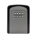 Front of the wall mount key safe with a black frame, grey face and four combination dials