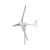 White three-blade horizontal-axis wind turbine with tail fin, studio shot on white background — representative L-series family photo of the L1-1000 design
