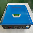 MWM series pure-wind controller: blue wall-mount cabinet with LCD and terminals labelled battery, dump load, wind input and brake - representative series photo, the kit controller