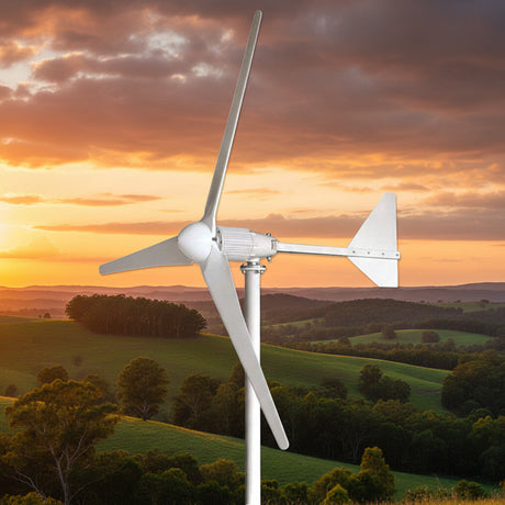 L2-2500 three-blade horizontal-axis wind turbine with tail fin, white studio background - representative L-series family photo, not model-specific