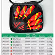 Six red and yellow LAOA insulated screwdrivers in a zip pouch, with the maker's size chart: three slotted and three Phillips