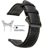 Black, Black Buckle waxed leather watch band