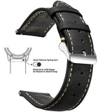 Black, Silver Buckle waxed leather watch band