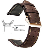 Dark Brown, Rose Gold Buckle waxed leather watch band