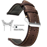 Dark Brown, Silver Buckle waxed leather watch band