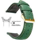 Dark Green, Gold Buckle waxed leather watch band