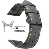 Grey, Black Buckle waxed leather watch band