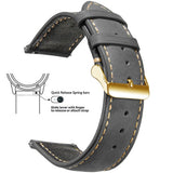 Grey, Gold Buckle waxed leather watch band