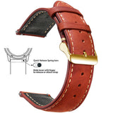 Iron Red, Gold Buckle waxed leather watch band