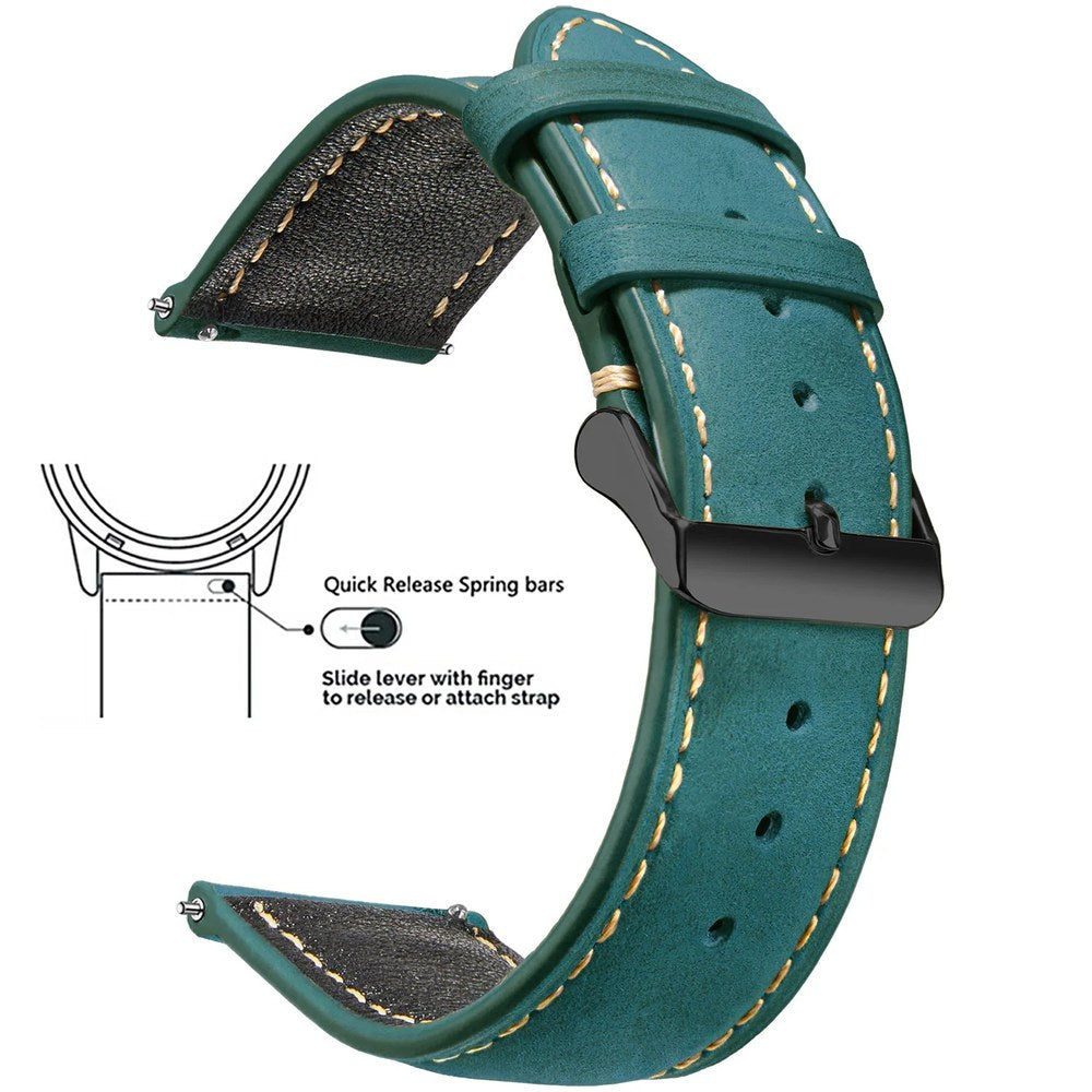 Teal Blue, Black Buckle waxed leather watch band