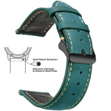 Teal Blue, Black Buckle waxed leather watch band