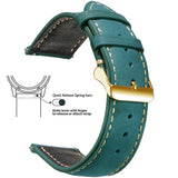 Teal Blue, Gold Buckle waxed leather watch band