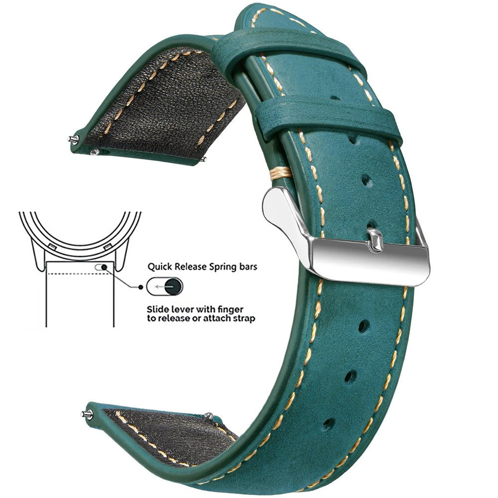 Teal Blue, Silver Buckle waxed leather watch band