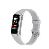 LIGE C60 fitness band in Grey: light grey silicone strap with a silver frame and buckle