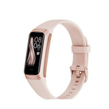 LIGE C60 fitness band in Pink: pale pink silicone strap with a rose-gold frame and buckle