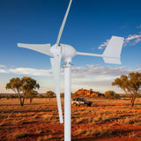 M-series three-blade horizontal turbine with tail fin on a white studio background - representative family photo