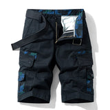 Men's cargo shorts in Black01: black cotton with blue camo pocket facings and fly