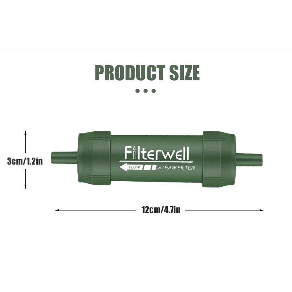 Maker drawing of the green filter straw: 12 cm long and 3 cm across