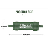Maker drawing of the green filter straw: 12 cm long and 3 cm across
