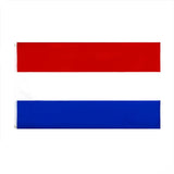 Dutch flag of the Netherlands in printed polyester on a white background: red, white and blue horizontal stripes