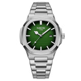 NIBOSI 2632 analogue quartz watch with green dial and silver stainless steel case and bracelet