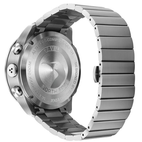 Engraved steel case back of the North Edge Gavia: Gavia, Alti-Baro-Compass-Depth, Waterproof 200M