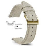 Beige woven nylon band with a gold buckle