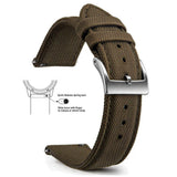Dark brown woven nylon band with a silver buckle