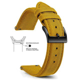 Marigold yellow woven nylon band with a black buckle