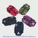 The padded dog coat in its colours, a hand zipping the plum coat and showing the clip-on lead loop and fleece lining, then a small white dog walking in it.