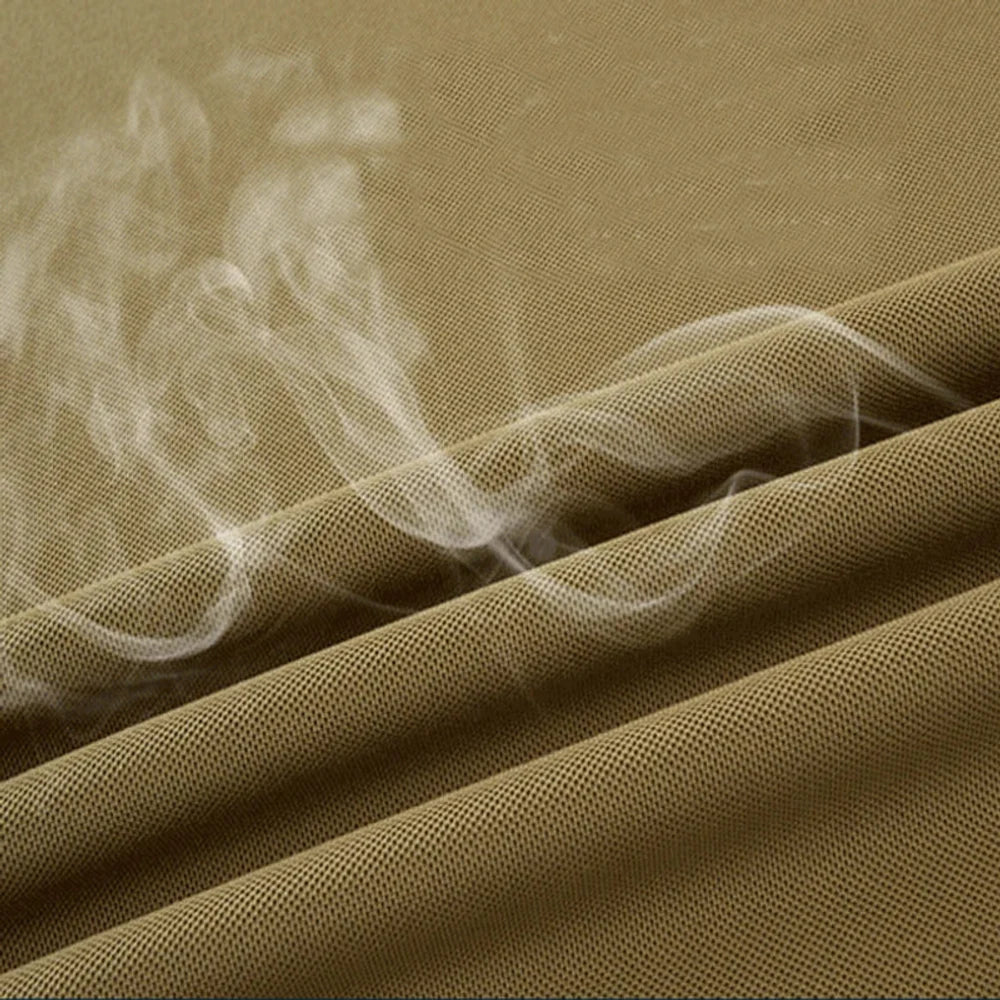 Close-up of the khaki polyester polo fabric