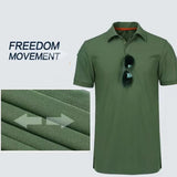 Green quick-dry polo with an inset of the fabric stretching