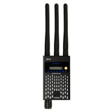 G618 RF bug detector, front view: three antennas, 10-step LED signal meter, sensitivity knob and speaker grille