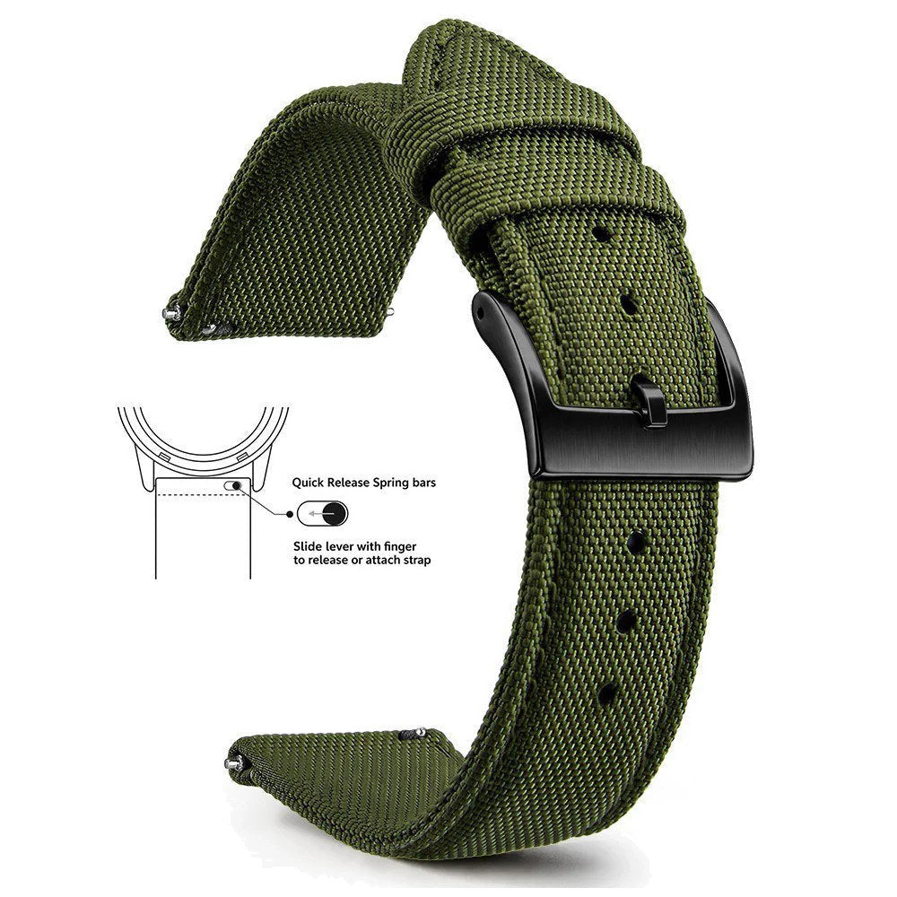 Army Green, Black Buckle nylon sailcloth watch band